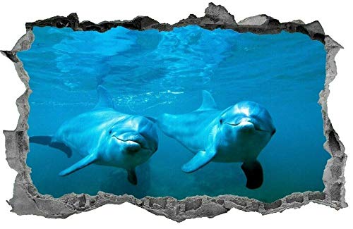 3D Wandtattoo Mauerloch Wandsticker Wandaufkleber Durchbruch selbstklebend Schlafzimmer Wohnzimmer Kinderzimmer,Delfine 50x75cm von Huin