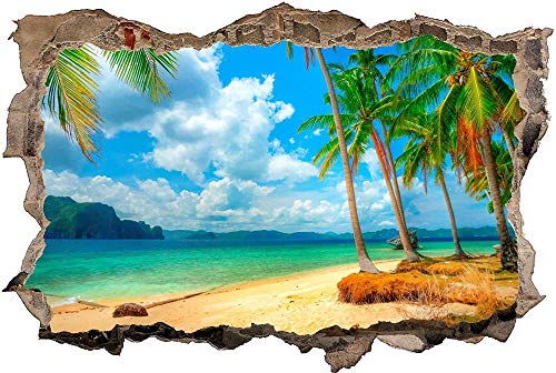 3D Wandtattoo Mauerloch Wandsticker Wandaufkleber Durchbruch selbstklebend Schlafzimmer Wohnzimmer Kinderzimmer,Paradies Meer Strand,Größe: 80x125cm von Huin