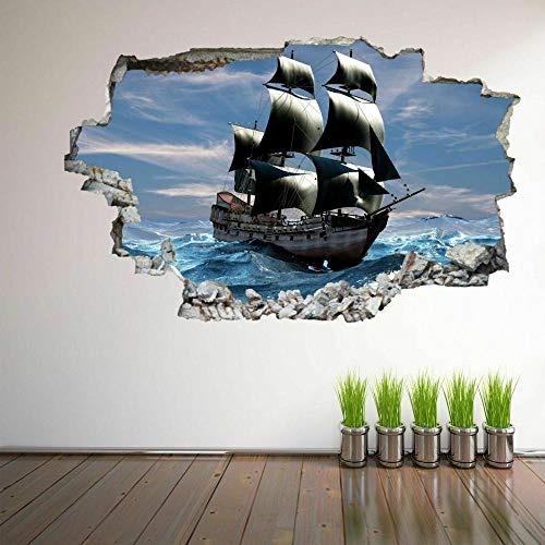 3D Wandtattoo Mauerloch Wandsticker Wandaufkleber Durchbruch selbstklebend Schlafzimmer Wohnzimmer Kinderzimmer,Schiff 80x125cm von Huin