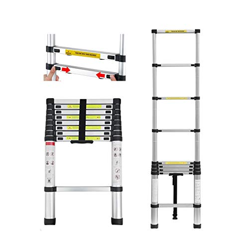 2,6m Aluminium Mehrzweckleiter Teleskopleiter Ausziehbar Leiter Klappleiter Anti-Rutsch Stufen Multifunktionsleiter Trittleiter 150KG Belastbarkeit von Huini