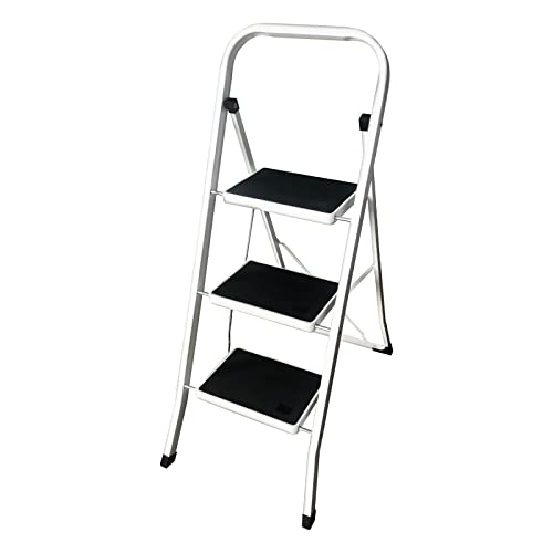 3 Stufen Hocker Leiter, Faltbar Heavy Duty Stahl Stufenleiter, kleine Faltbare tragbare Stufenleiter Plattform mit Anti-Rutsch-Matte, leicht zu tragen (3 Stufen Leiter) von Huini