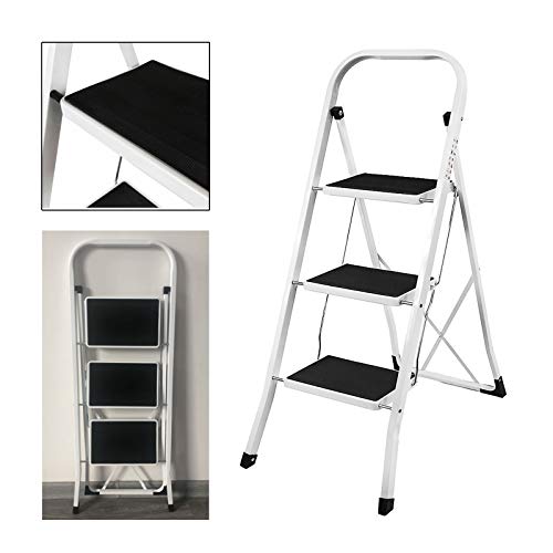 3 Stufen Klappleiter Trittleiter Klappbar Tragbare kompakte Leiter rutschfeste Matte Einfache Aufbewahrung Stehleiter für Home Kitchen Office DIY 150 kg max Belastung von Huini