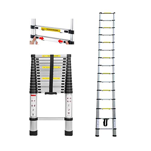 4,4m Aluminium Mehrzweckleiter Teleskopleiter Ausziehbar Leiter Klappleiter Anti-Rutsch Stufen Multifunktionsleiter Trittleiter 150KG Belastbarkeit von Huini