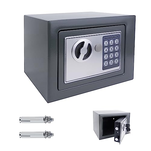 4.6L Legierter Stahl Tresor, Sicherheit Haus Büro Geld Bargeld Sicherheit, Minitresor mit 2 Schlüsseln, Abschließbare Safe Box, Grau Digitale Tresorbox, 23 cm x 17 cm x 17 cm von Huini