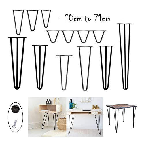 4er-Set Metall Haarnadel Tischbeine 28 Zoll/71cm Höhe 3 Streben Möbelbeine DIY für Couchtische, Schreibtische, Nachtständer oder Stühle, Schwarz von Huini