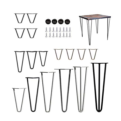 4x Haarnadel Tischbeine Möbelfüße Tischgestell Hairpin Leg 10 Zoll(25cm) Länge 2 Streben 10mm Dicke Schwarz Haarnadelbeine DIY inkl. Anti-Rutsch-Bodenschoner + Schrauben von Huini