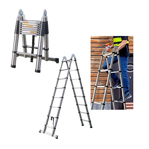 5m(2,5+2,5) Teleskopleiter Ausziehleiter Edelstahlleiter A-Rahmen Klappleiter für Wohnmobil/Dachboden/Büro/Warenhaus Mehrzweckleiter leicht zu tragen 150 Kg Belastbar von Huini