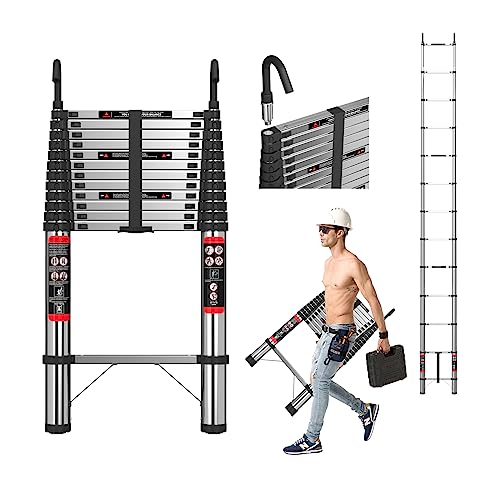5m Teleskopleiter Ausziehleiter mit Abnehmbarem Haken Hochwertiger Edelstahl Tragbare Leiter für Wohnmobil/Dachboden/Büro/Warenhaus Mehrzweckleiter von Huini