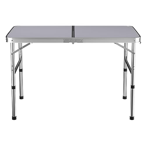 90cm Klappbarer Picknicktisch, Campingtisch aus Aluminiumlegierung, Weißer Klapptisch, für Garten/Strand, Leichter Tisch mit 2 Verstellbaren Höhen und Tragegriff von Huini