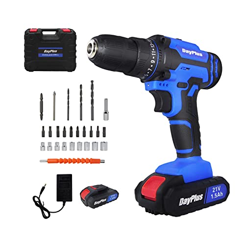 Akku-Bohrmaschine 21V Akkubohrer 29 teiliges Zubehörset 18+1 Drehmoment 45Nm Bohrschrauber Variable Geschwindigkeit mit 2 Akku von Huini