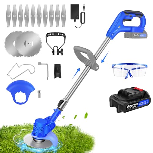 Akku Rasentrimmer Mit Akku Und Ladegerät,21V Freischneider Akku Mit Metall Messer,Elektro-Trimmer Garten Rasen Unkraut Trimmer Gartenkantenfräser Für Garten von Huini
