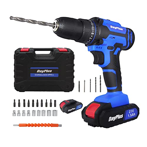 Akkuschrauber Akku Bohrmaschine 21V Professional Akku Bohrschrauber Set mit 2 Akku (1500mAh), LED-Licht, Drehmoment 45Nm, 26pcs Zubehör Bit von Huini