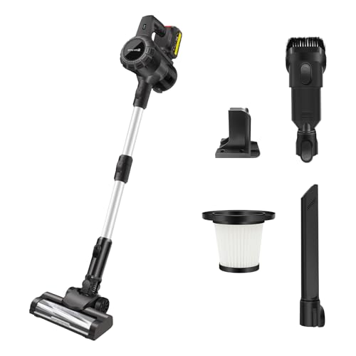 Huini Akku Staubsauger, Kabellos Akkustaubsauger mit LED Licht, Kabelloser Staubsauger mit Aufgerüstete Bodenbürste, für Hartböden Teppiche Tierhaare Auto, Dunkelgrau mit 1x3000mah Akku von Huini