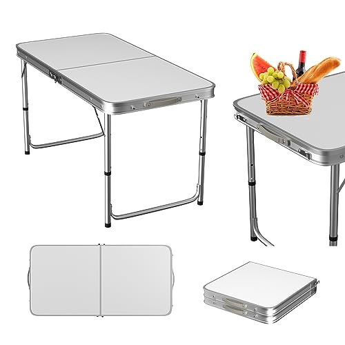 Huini Tragbarer Klapptisch Campingtisch Garten Picknicktisch aus Aluminiumlegierung, leicht und faltbar mit praktischem Tragegriff für unterwegs, 120x60x70/62/55cm (höhenverstellbar) von Huini