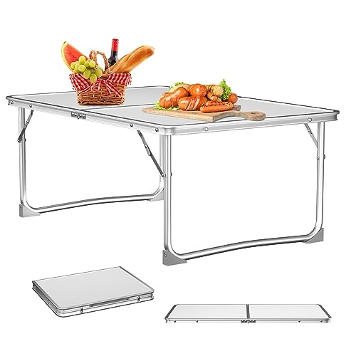 Huini Tragbarer Klapptisch Campingtisch Garten Picknicktisch aus Aluminiumlegierung, leicht und faltbar mit praktischem Tragegriff für unterwegs, 60x40x26cm von Huini