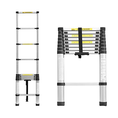 Mehrzweckleiter 2,6m Teleskopleiter Alu-Klappleiter Rutschfester Ausziehbare Robust Stehleiter 150 kg/330 Pfund Belastbarkeit von Huini