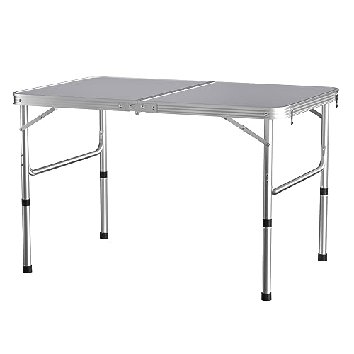 Tragbarer Klappbarer Tisch für Picknick, Weißer Leichter Klapptisch, Gartenmöbel mit Aluminiumgestell, 2 Verstellbare Höhen von Huini