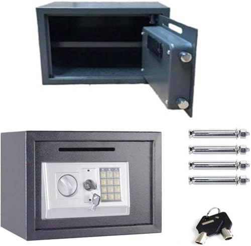 Tresor Klein Elektronischer Safe Minisafe Wandtresor Mini Tresor Stahlsafe Möbeltresor Wandsafe Elektronikschloss 2 Schlüssel -16L (Grau) von Huini