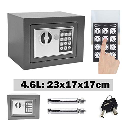 Tresor Klein Elektronischer Safe Minisafe Wandtresor Mini Tresor Stahlsafe Möbeltresor Wandsafe Elektronikschloss 2 Schlüssel -4.6L (Grau) von Huini