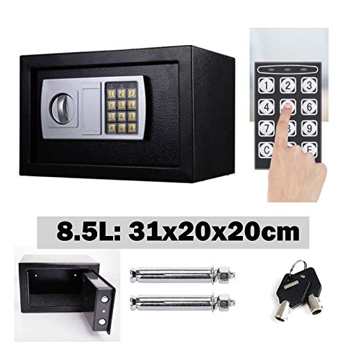 Tresor Klein Elektronischer Safe Minisafe Wandtresor Mini Tresor Stahlsafe Möbeltresor Wandsafe Elektronikschloss 2 Schlüssel -8.5L (Schwarz) von Huini