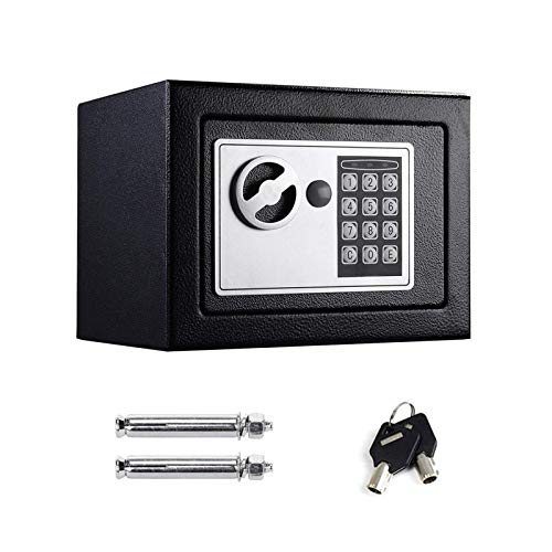 Tresor Wandtresor Möbeltresor mit Elektronikschloss Zahlenschloss und Schlüssel Mini Tresor mit Code Starker Haltbarer Stahl Safe 4.6L - Schwarz von Huini