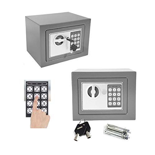 Tresor mit zahlenschloss Digital PIN-Code und Schlüssel Elektronischer Safe Sicherheitskasten Doppelbolzenverriegelung Wandtresor Möbeltresor -4.6L (Grau) von Huini
