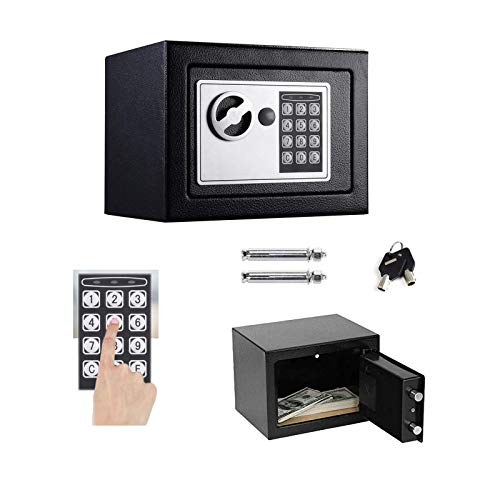Tresor mit zahlenschloss Digital PIN-Code und Schlüssel Elektronischer Safe Sicherheitskasten Doppelbolzenverriegelung Wandtresor Möbeltresor -4.6L (Schwarz) von Huini