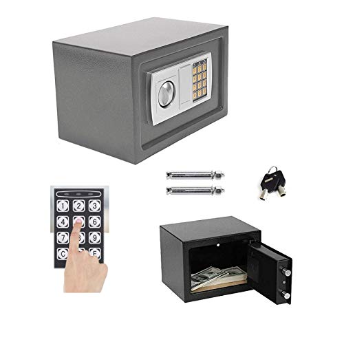Tresor mit zahlenschloss Digital PIN-Code und Schlüssel Elektronischer Safe Sicherheitskasten Doppelbolzenverriegelung Wandtresor Möbeltresor -8.5L (Grau) von Huini