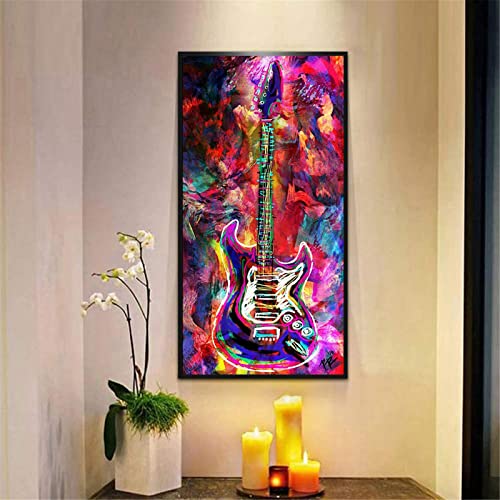 Diamond Painting Kits Bunte Gitarre 5D Diamant Painting Bilder Kinder Set,DIY Diamant malerei Erwachsene Malen nach Zahlen Strass Stickerei Kreuzstich Kunst für Home Wall Déco Square Drill,60x120cm von Huiyaro