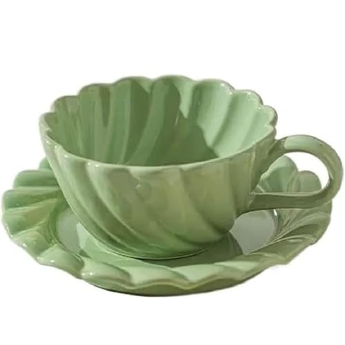 Huiyiwert Keramik Espressotasse mit Untertasse Süße Kaffeetasse 250ml Cappuccinotasse Set Kaffeeservice Latte Becher Mokka Tasse Geschenk für Frauen Mädchen Mama Freundin Kollegin (Grün) von Huiyiwert