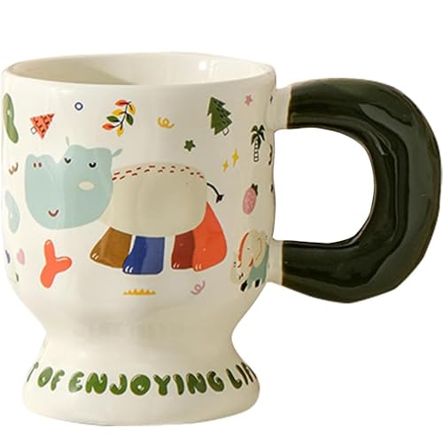 Huiyiwert Süße Kaffeetasse Cartoon Tiermuster Teetasse 450ml Porzellan Kaffeebecher Lustig Milchbecher Geschenk für Frauen Freundin Mädchen Geburtstag Jahrestag Weihnachten (Nilpferd) von Huiyiwert