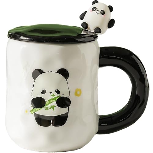 Huiyiwert Süße Panda Tasse mit Deckel und 3D Panda Löffel Teetasse 450ml große Kaffeetasse Neuheit Pandabär Geschenktasse Keramik Kaffeebecher für Frauen Freunde Kinder (Stehend-Panda) von Huiyiwert