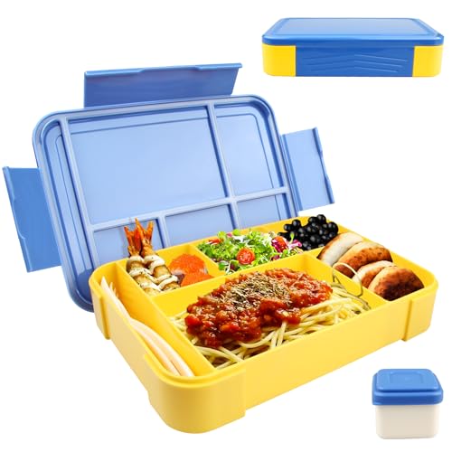 Brotdose kinder mit fächern,1330ml bento box auslaufsicher lunchbox kinder,BPA-frei,snackbox mit 5 Fächer und 1 Saucenbox,Lunch box geeignet für Erwachsene, vesperbox kinder Für den Außenbereich. von Huiyoulan