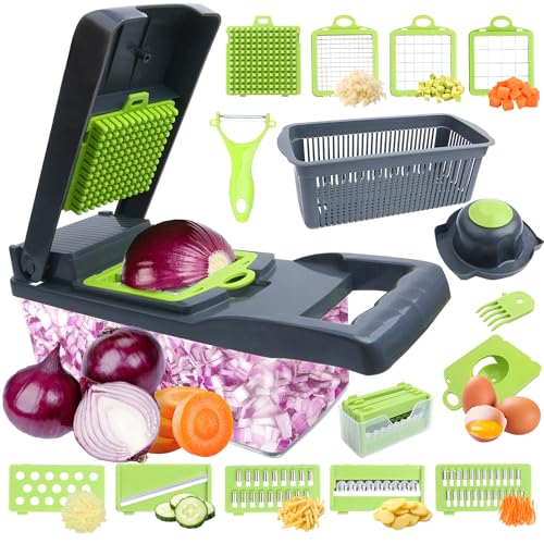 Gemüseschneider, Vegetable Chopper, 17 In 1, Multifunktionaler Gemüse Schneider, Geschnittenes Gemüse, Gemüsehobel Mit 7 Austauschbaren Klingen, Würfelschneider, Zwiebeln, Kartoffeln, Karotten von Huiyoulan