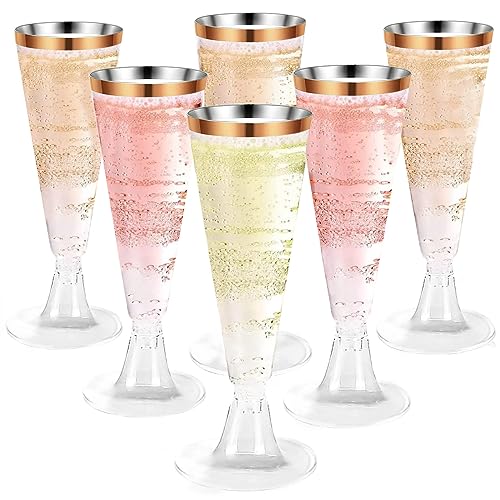 Huiyoulan 25 Stück Plastik Sektgläser,150ml Sektgläser aus Plastik mit Roségold,Sektgläser Kunststoff,Durchsichtige Champagnergläser Plastik für Sektempfang Party, Hochzeit, Geburtstag, Picknick von Huiyoulan