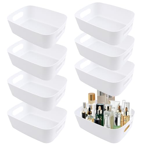 Huiyoulan 8-Teilige storage boxes, aufbewahrungsbox weiß 20,7 x 13,5 x 7,5 cm,Haushalts- organizer box mit Griffen,Badezimmer-aufbewahrungsbox kunststoff, Badezimmer Regal Kunststoffbox von Huiyoulan