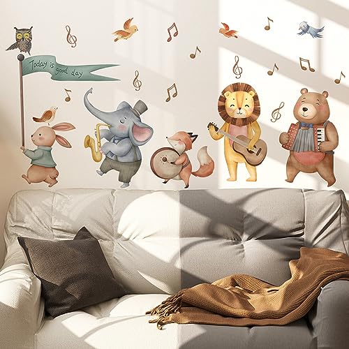 Musik Tier Wandtattoo,Wandaufkleber Kinderzimmer Tiere,Musik Wandsticker Babyzimmer,DIY Kaninchen Elefant Fuchs Löwe Tragen für Junge Mädchen Schlafzimmer Wanddeko von Huiyoulan