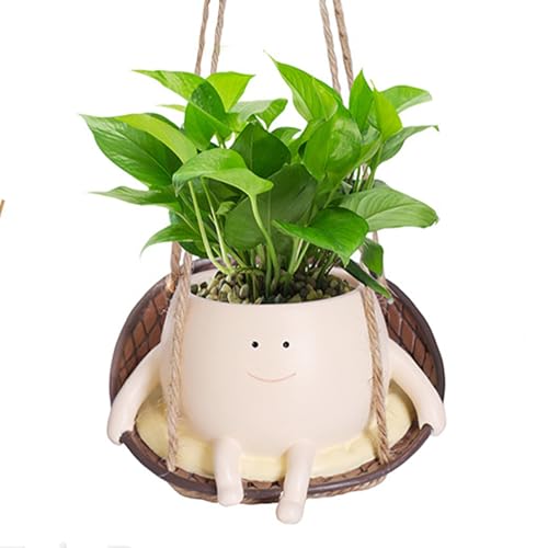 Hujinkan Hanging Flower Pots with Swing Face,blumentopf schaukel,hängender blumentopf,blumentopf schaukel,Swinging Plant Pot mit Gesicht,Novelty Modern Hanging Head Planter for Garden/Bedroom/School von Hujinkan