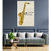 Jazz Wandkunst, Saxophon, Musik Leinwanddruck, Wohnkultur, Leinwanddruck Moderne Kunstdruck, Abstrakte Riesige Wanddekor von HukaInterior