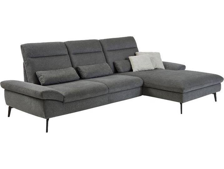 Ecksofa HUKLA HU-HP22156 L-Form , schwarz (cyber anthrazit), B:309cm H:103cm T:193cm, 100% recyceltes Polyester, Sofas, inkl. Kopfpolsterverstellung, optional mit Sitztiefenverstellung von Hukla