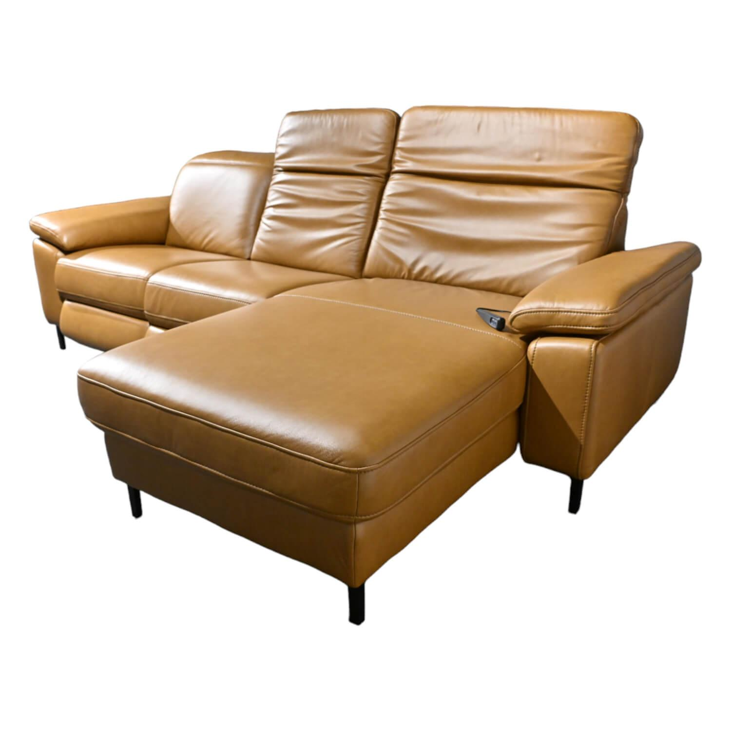 Ecksofa 4054 Leder 60 Texas Saddle Braun Metallfuß Schwarz von Hukla