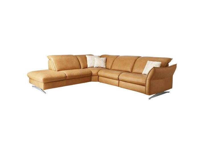 Hukla ECKSOFA Valdera, Orange, Echtleder, Semi-Anilinleder, 4-Sitzer, Ottomane links, Eckteil, L-Form, 292x258 cm, Goldenes M, Typenauswahl, von Hukla