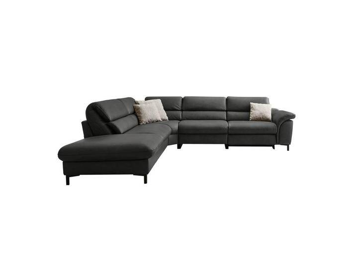 Hukla ECKSOFA Valdera, Schwarz, Echtleder, Semi-Anilinleder, 3-Sitzer, Ottomane links, L-Form, 280x246 cm, Goldenes M, Made in EU, Lederauswahl, von Hukla
