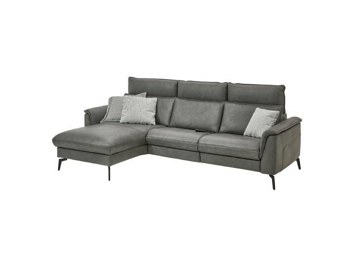 Hukla HU-RL24088 Ecksofa in grauem Echtleder mit Kopfteilverstellung mit motorischer WallAway-Funktion und Relaxfunktion im Canape von Hukla
