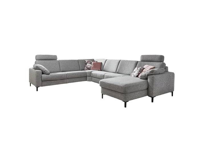 Hukla HU-SC17009 Sofaconcept Wohnlandschaft in Stoff und Echtleder grau mit Querschläfer und WallAway-Funktion sowie zwei Kopfstützen von Hukla