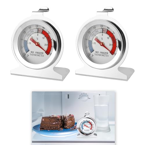 2 Stück Edelstahl Kühlschrankthermometer, Gefrierschrank Thermometer, Kühlschrank Thermometer, mit Dual Skala, Mit Hakendesign Ideal für Gefrierschränke, Kühlräume, Messbereich -20~80°F / -20~20°C von Hukneqn