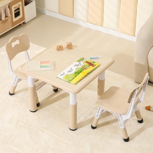 Hulaibit Kindertisch und 2 Stühle, höhenverstellbarer Kleinkind-Tisch und Stühle mit rutschfesten Fußabdeckungen, Graffiti-Desktop-Kunst- und Basteltisch für Kindertagesstätte, Klassenzimmer von Hulaibit