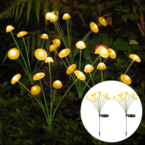 Hulaiyaa 2 Packs Solar Pilze Garten Lampe Wasserdicht Dekoration, 8 LEDs Solar Pilz Lichter, 2 Beleuchtungs Modi Lichterkette Pilze Aussen für Rasen Terrassen Weihnachtsbaum Geburtstag Deko von Hulaiyaa