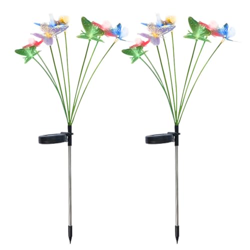 Hulaiyaa 2 Pacs Solar Schmetterling Außen Garten Licht Wasserdicht Dekoration, 8 LEDs Swinging Solar Leuchten, 2 Beleuchtungs Modi Lichterkette Aussen für Rasen Terrassen Geburtstag von Hulaiyaa