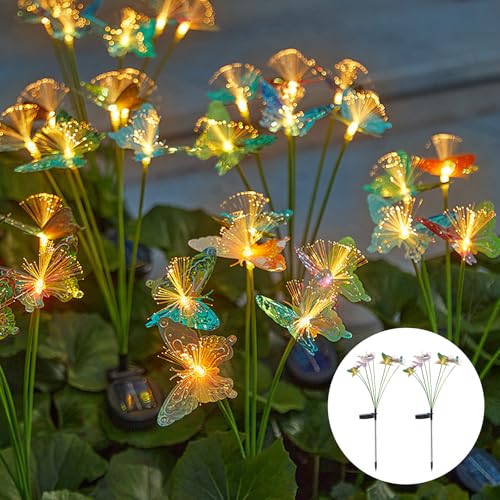 Hulaiyaa 2 Pacs Solar Schmetterling Außen Garten Licht Wasserdicht Dekoration, 8 LEDs Swinging Solar Leuchten, 2 Beleuchtungs Modi Lichterkette Aussen für Rasen Terrassen Geburtstag von Hulaiyaa